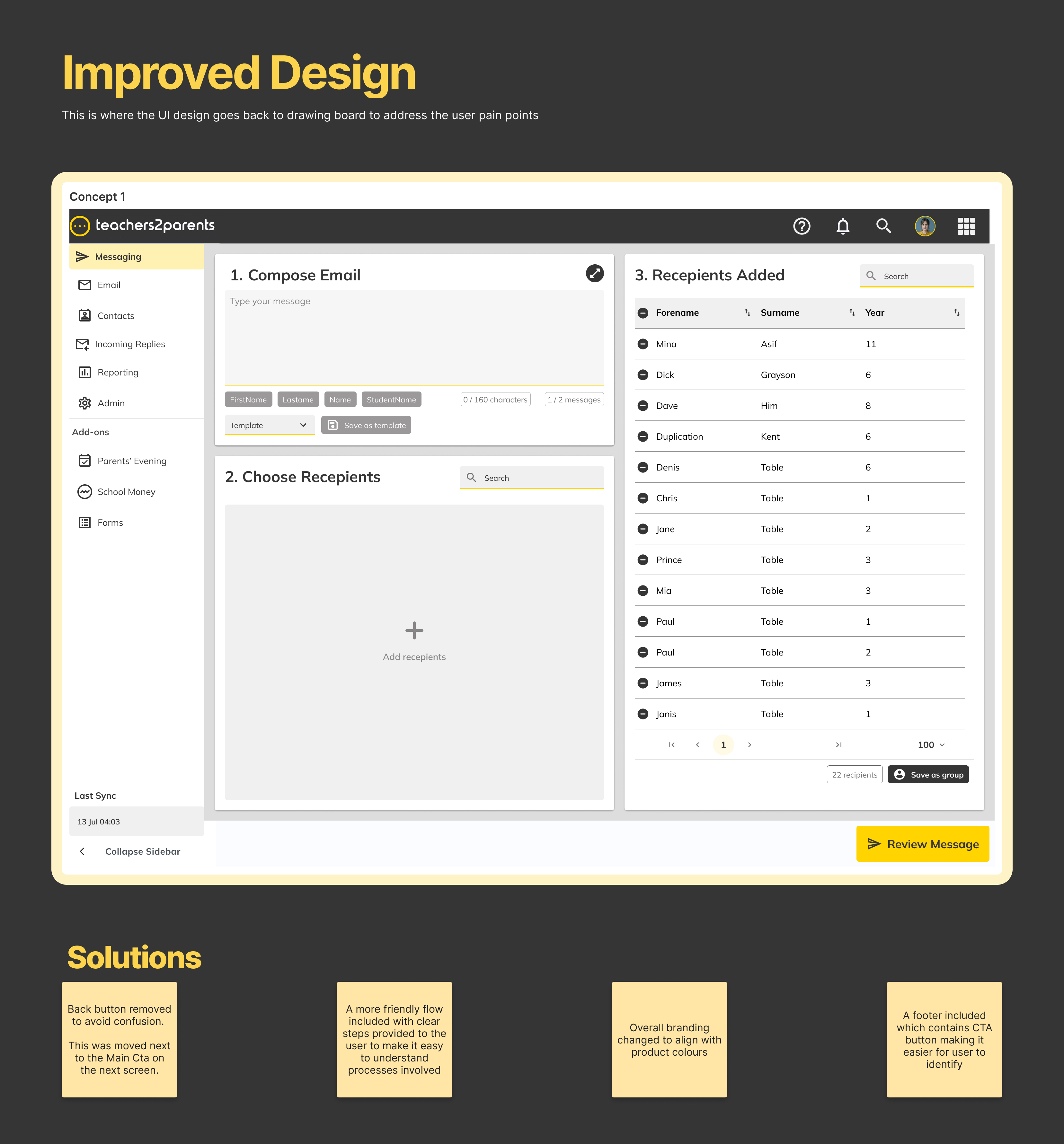 After: solutions implemented in final design