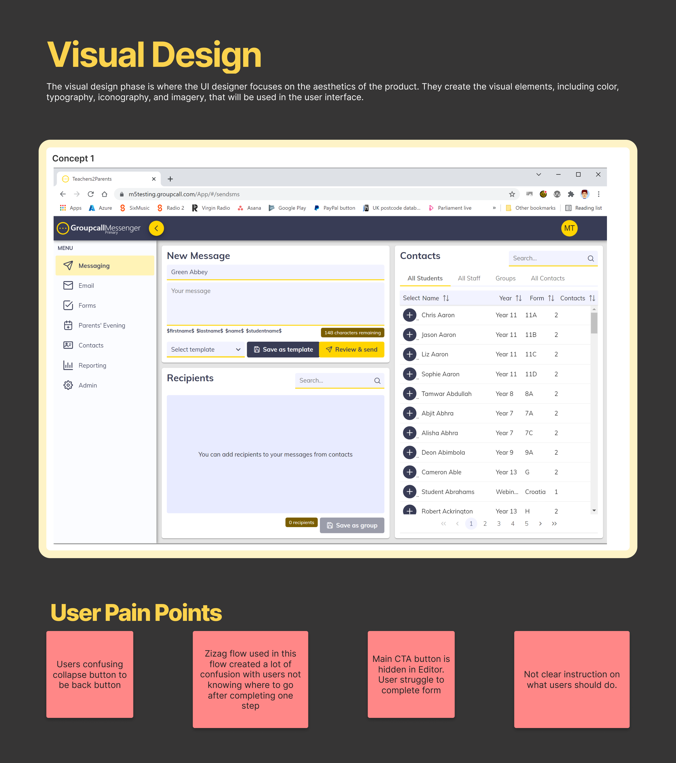 Before: user pain points identified in Concept 1