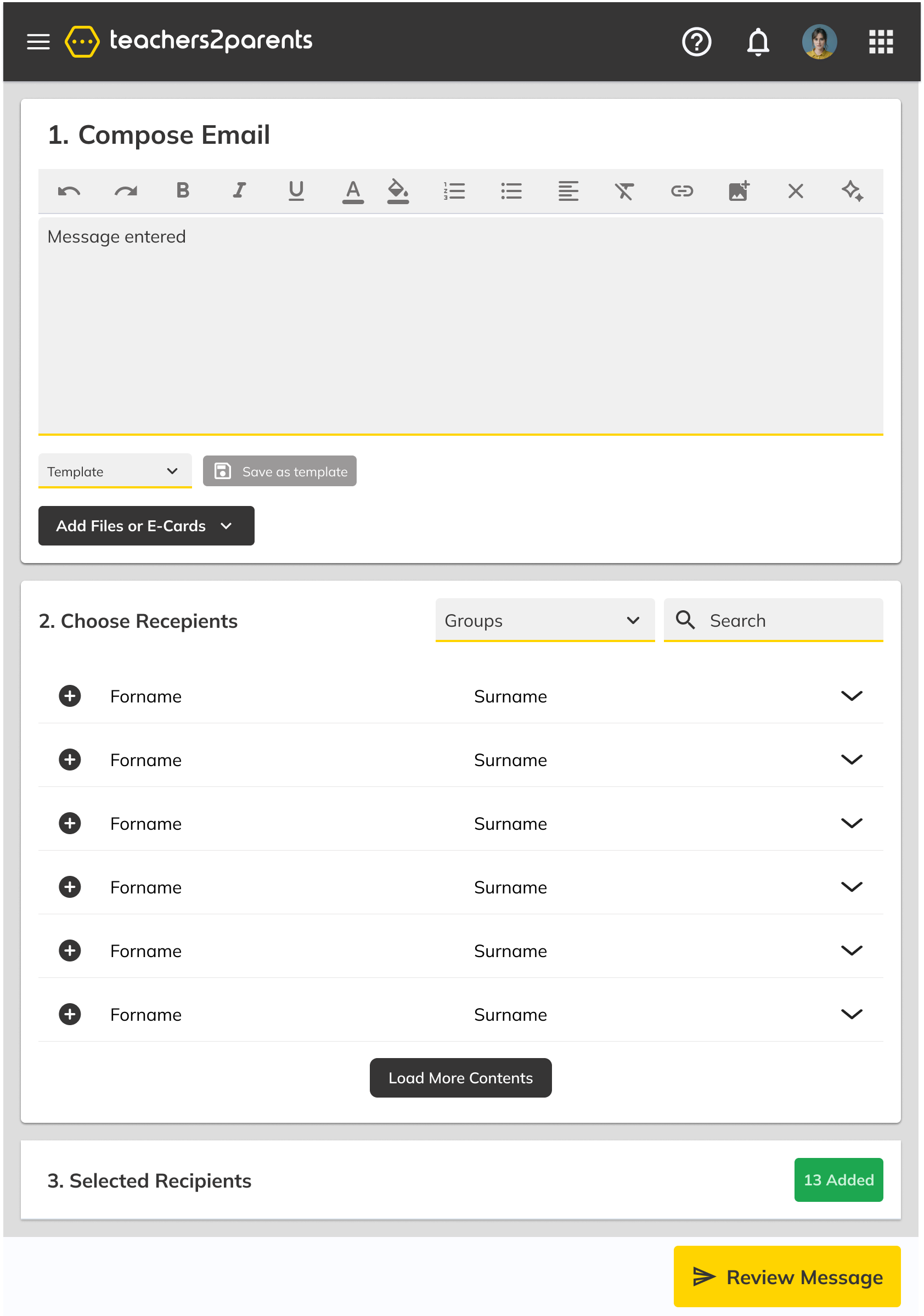Tablet compose message