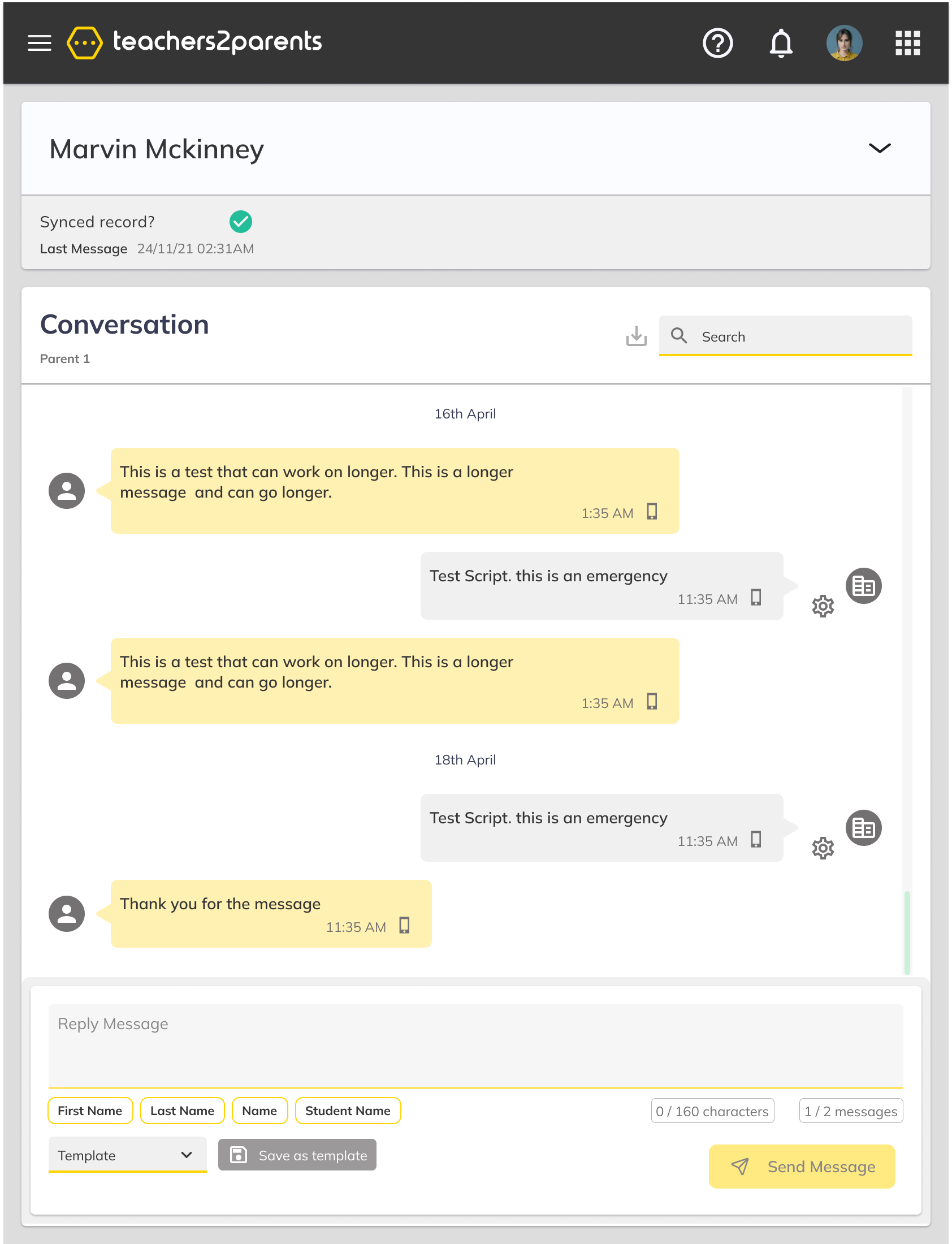 Tablet conversation view
