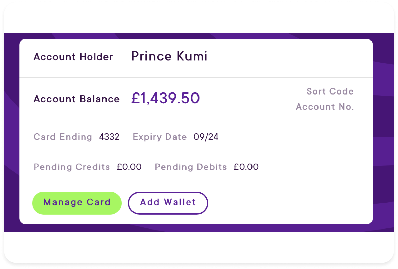 Existing account desktop design